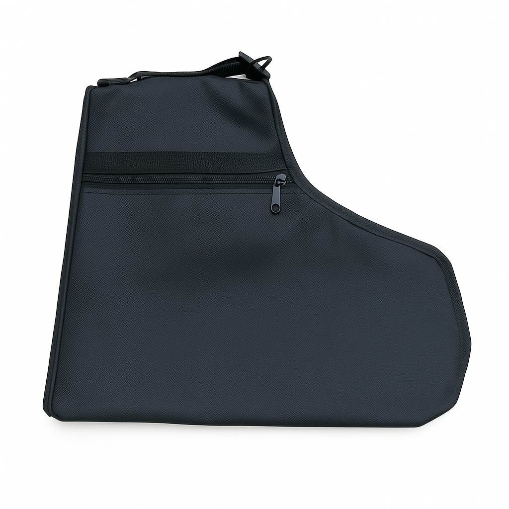 Black figure skate bag with zipper pocket, displayed flat against a white background