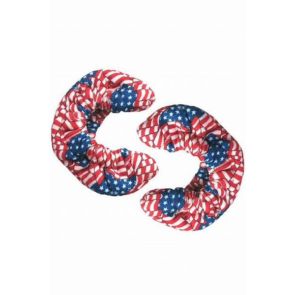 Pair of American flag print blade soakers for figure skates, displayed on a white background.