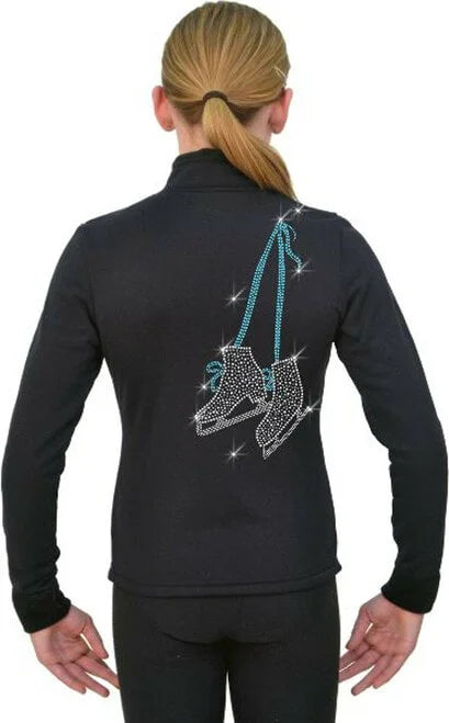 Chloe Noel J11 Solid Polar Fleece Fitted Figure Skating Jacket w/ Skates in Blue Crystals