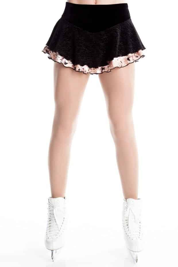 Rose gold crystal and black velvet figure skating training skirt by Elite Xpression
