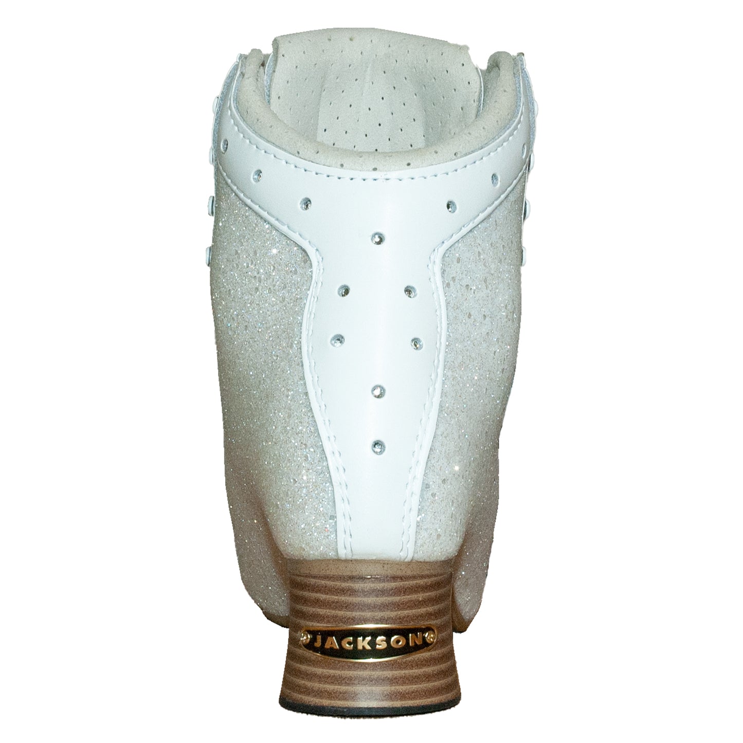 White shoe with brown sole on a white background