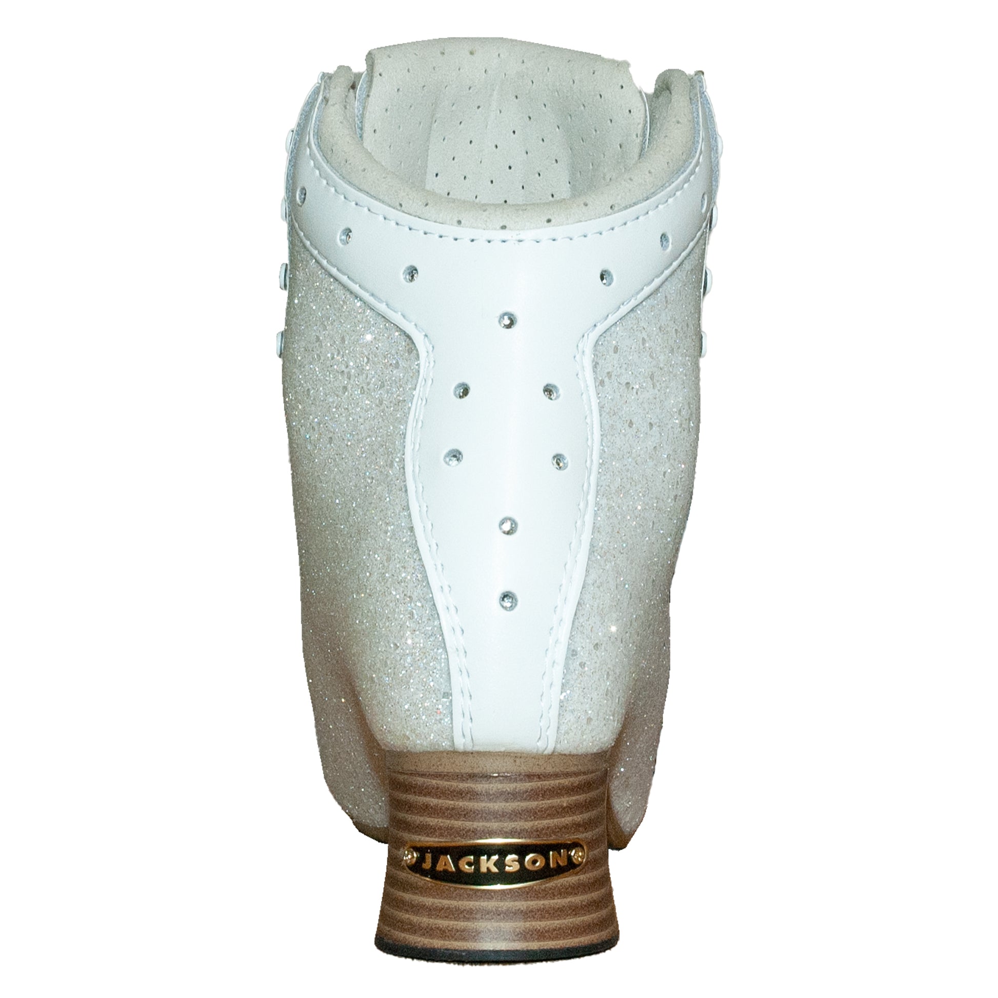 White shoe with brown sole on a white background