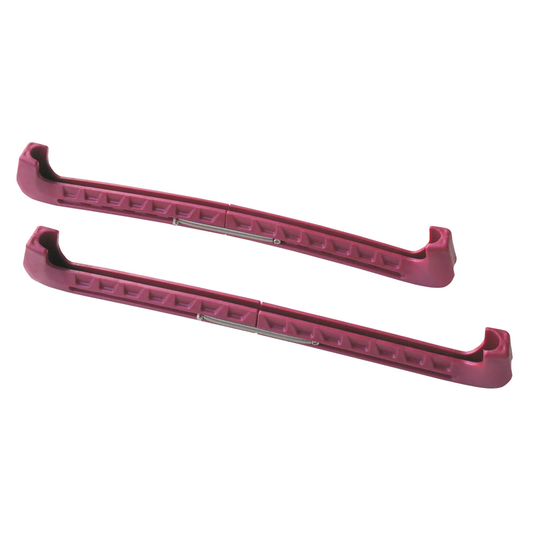 Pair of pink adjustable hard skate guards with metal springs, shown on a white background.