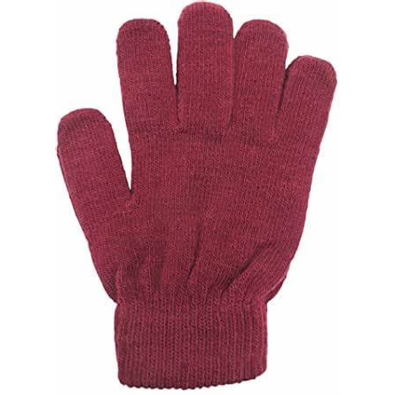 Single red knit glove for ice skating or winter wear, displayed on a white background