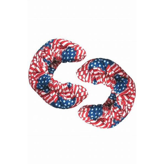 Pair of American flag print blade soakers for figure skates, displayed on a white background.