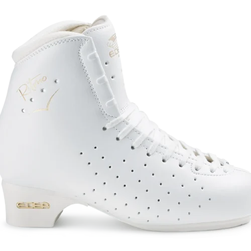 Side view of a white Edea Ritmo roller skating boot