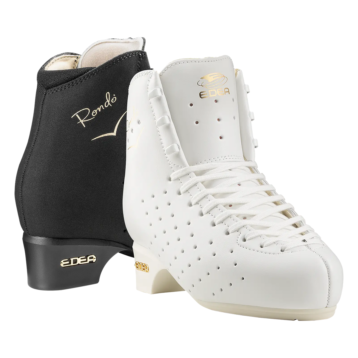 Black and white Edea Rondo roller skating boots shown together