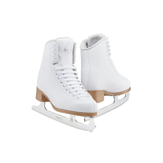 Pair of white Jackson Classic JC500 figure skates with mounted blades