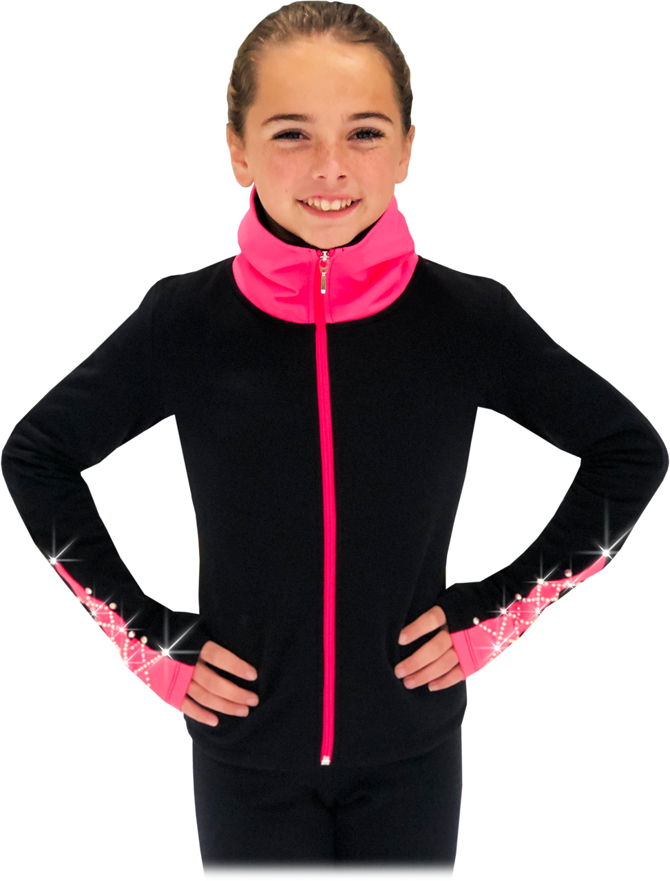 Chloe Noel JS883P Contrast Elite Polartec Spiral Fleece Figure Skating Jacket with Thumb Holes & Crystals
