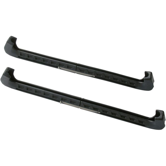 Pair of black adjustable hard skate guards with metal springs, displayed on a white background