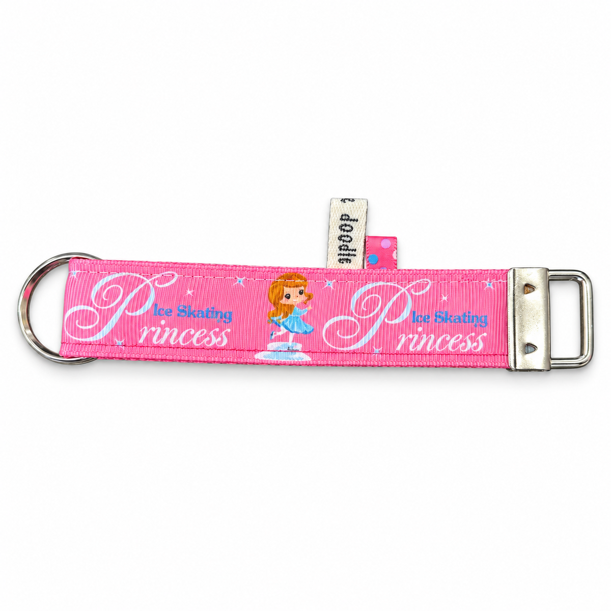 Pink Ice Skating Princess ribbon key fob with metal hardware