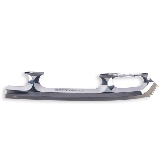 Paramount Ultimate figure skating blade with aggressive toe picks and polished chrome finish, displayed on a white background