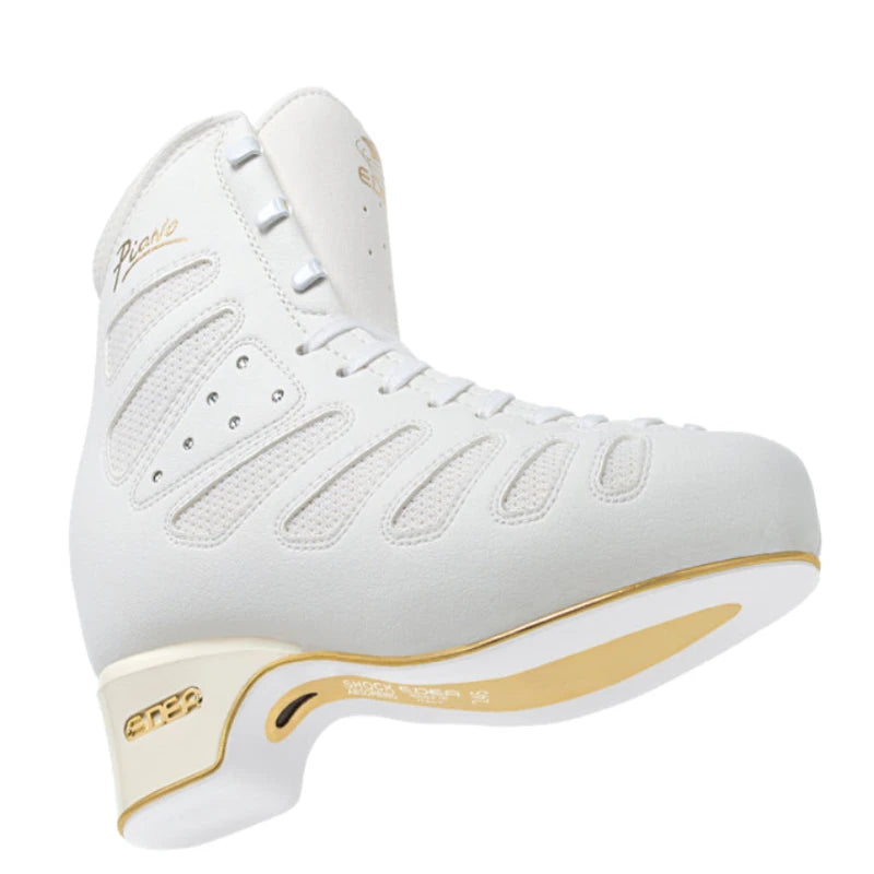 edea figure skating boot with gold trim sole on a white background