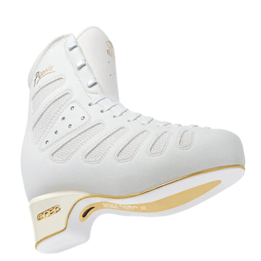 edea figure skating boot with gold trim sole on a white background