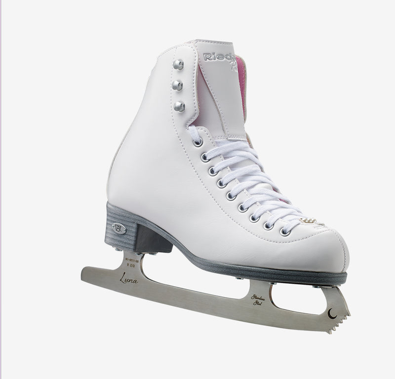 Riedell 14 Pearl White Girls Boot set with Luna Blade