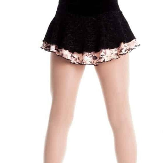 Rose gold crystal and black velvet figure skating training skirt by Elite Xpression
