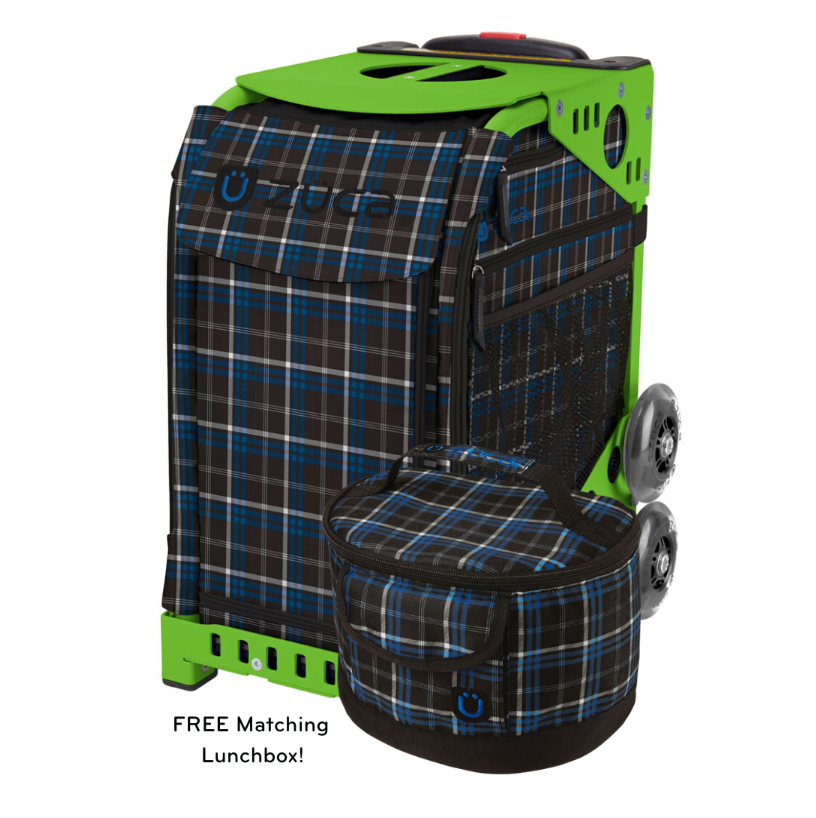 Zuca Imperial Plaid Insert Bag with Free Lunchbox and Optional Rolling Frame