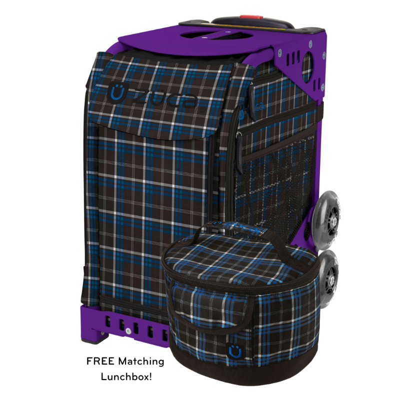 Zuca Imperial Plaid Insert Bag with Free Lunchbox and Optional Rolling Frame